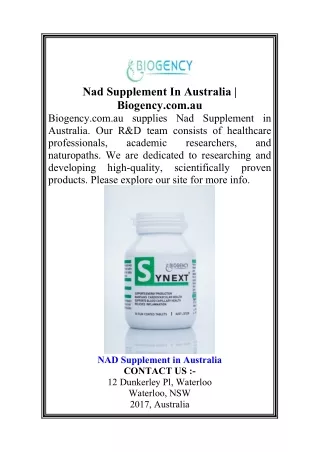 Nad Supplement In Australia Biogency.com.au