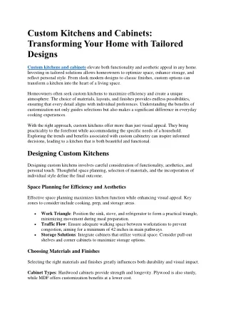 Custom Kitchens and Cabinets Transforming Your Home with Tailored Designs