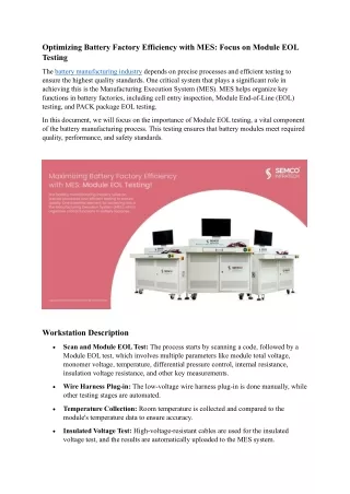 Optimizing Battery Factory Efficiency with MES Focus on Module EOL Testing