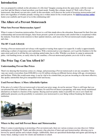 The Priceless Luxury of a Prevost Motorcoach: Is It within Reach?