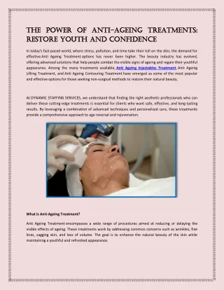 The Power of Anti-Ageing Treatments: Restore Youth and Confidence