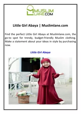Little Girl Abaya  Muslimlane.com