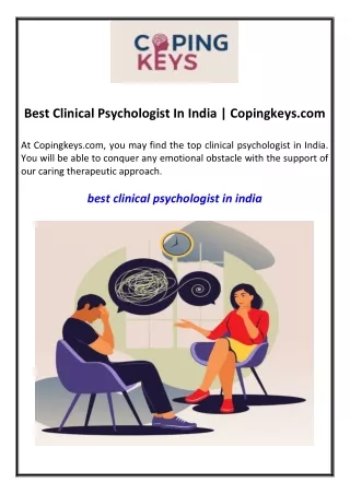Best Clinical Psychologist In India  Copingkeys.com
