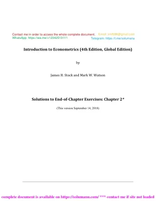 Solution Manual Introduction to Econometrics 4th Global Edition by James Stock