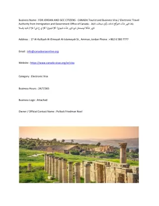 FOR JORDAN AND GCC CITIZENS  - CANADA  Tourist and Business Visa / Electronic Tr