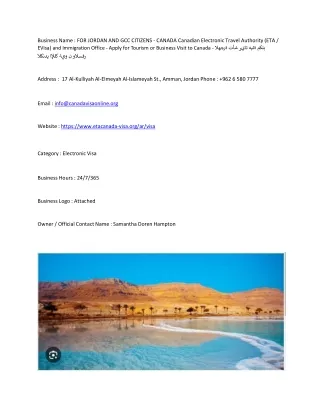 FOR JORDAN AND GCC CITIZENS  - CANADA  Canadian Electronic Travel Authority (ETA