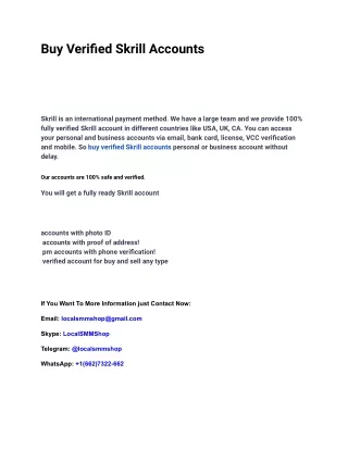 Get Fast Delivery From Us Buy Verified Skrill Accounts
