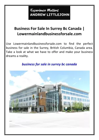 Business For Sale In Surrey Bc Canada Lowermainlandbusinessforsale.com