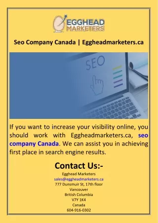 Seo Company Canada  Eggheadmarketers.ca