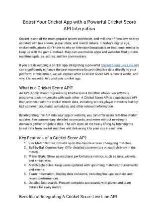 Boost Your Cricket App with a Powerful Cricket Score API Integration