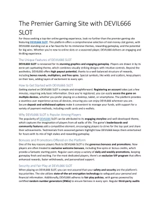 The Premier Gaming Site with DEVIL666 SLOT