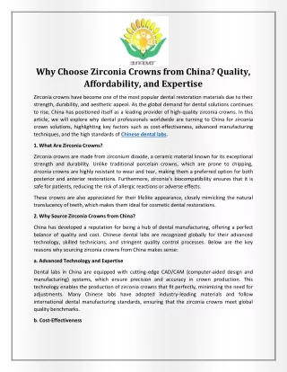 Why Choose Zirconia Crowns from China?