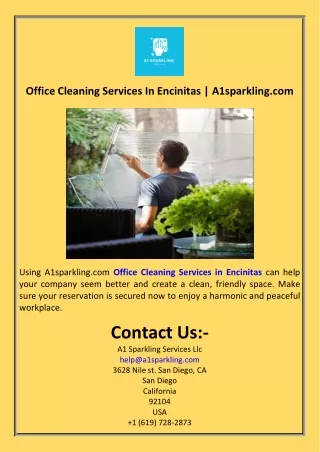 Office Cleaning Services In Encinitas  A1sparkling.com