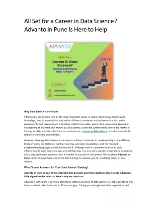 All Set for a Career in Data Science Advanto in Pune Is Here to Help