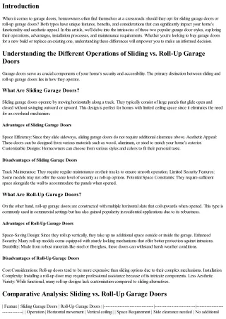 Understanding the Different Operations of Sliding vs. Roll-Up Garage Doors