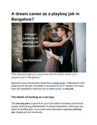 A dream career as a playboy job in Bangalore
