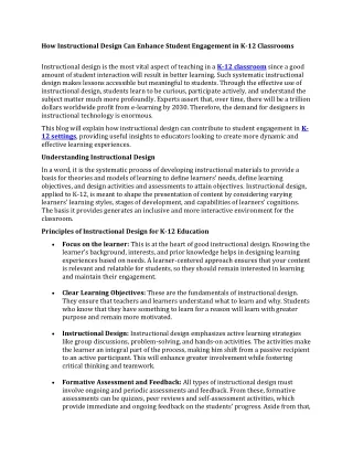 How Instructional Design Can Enhance Student Engagement in K-12 Classrooms