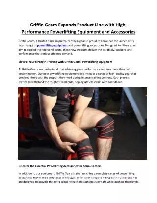 Griffin Gears Expands Product Line with High-Performance Powerlifting Equipment and Accessories