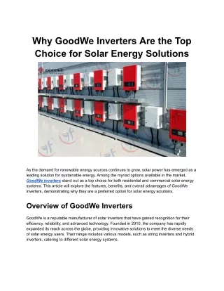 Why GoodWe Inverters Are the Top Choice for Solar Energy Solutions
