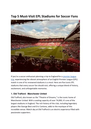 Top 5 Must Visit EPL Stadiums for Soccer Fans