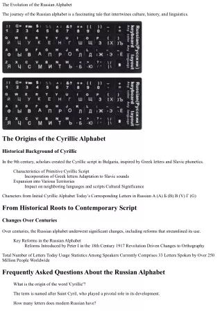 The Evolution of the Russian Alphabet: From Cyrillic Origins to Modern Usage