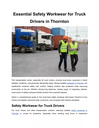 Essential Safety Workwear for Truck Drivers in Thornton