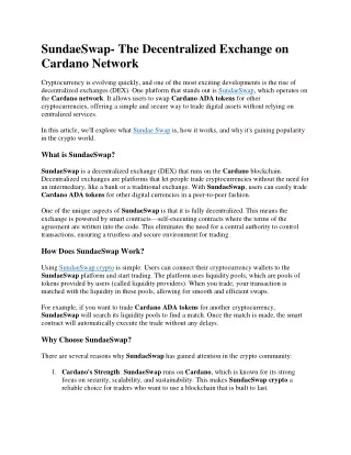 SundaeSwap- The Decentralized Exchange on Cardano Network