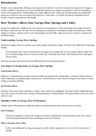How Weather Affects Your Garage Door Springs and Cables