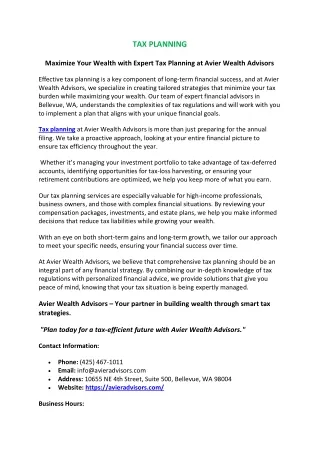 Tax Planning | Avier Wealth Advisors