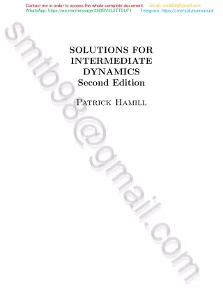 Solution Manual for Intermediate Dynamics 2nd Edition by Patrick Hamill