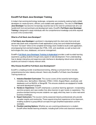 Full Stack Java Developer Training