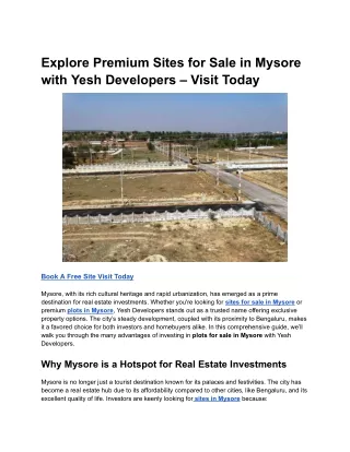 Explore Premium Sites for Sale in Mysore with Yesh Developers – Visit Today