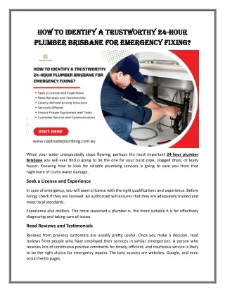 How to Identify a Trustworthy 24-Hour Plumber Brisbane for Emergency Fixing?