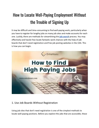 How to Locate Well-Paying Employment Without the Trouble of Signing Up