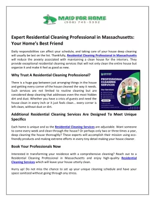 Expert Residential Cleaning Professional in Massachusetts: Your Home’s Best Frie