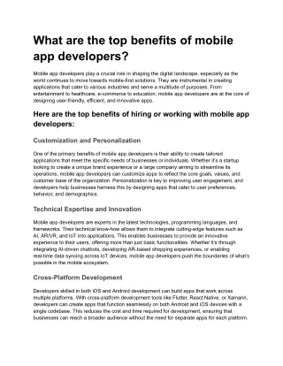 What are the top benefits of mobile app developers?