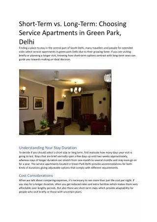 Short-Term vs. Long-Term_ Choosing Service Apartments in Green Park, Delhi