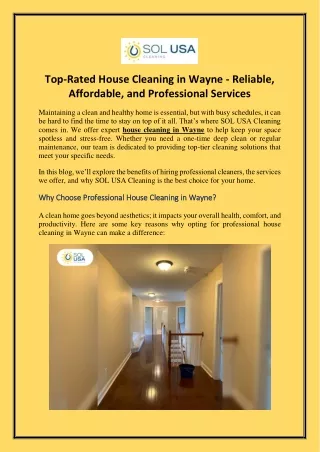 Top-Rated House Cleaning in Wayne - Reliable, Affordable,