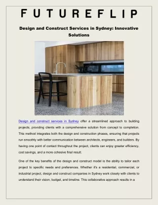 Design and Construct Services in Sydney: Innovative Solutions