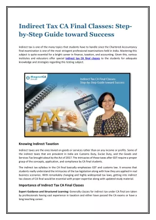 Indirect Tax CA Final Classes Step by Step Guide toward Success