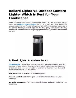 Bollard Lights VS Outdoor Lantern Lights- Which is Best for Your Landscape!