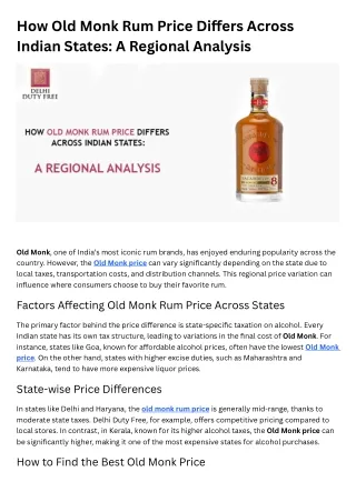 How Old Monk Rum Price Differs Across Indian States: A Regional Analysis