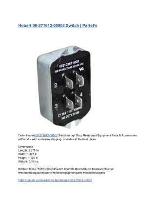 Hobart 00-271612-00002 Switch _ PartsFe