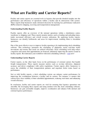 What are Facility and Carrier Reports?