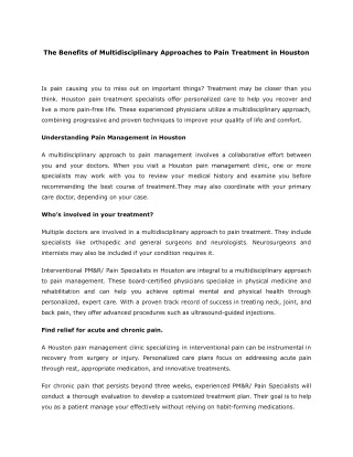 The Benefits of Multidisciplinary Approaches to Pain Treatment in Houston