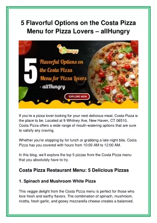 5 Flavorful Options on the Costa Pizza Menu for Pizza Lovers – allHungry