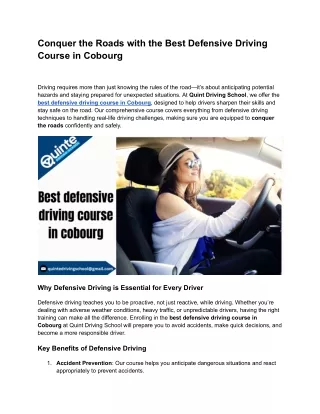Conquer the Roads with the Best Defensive Driving Course in Cobourg