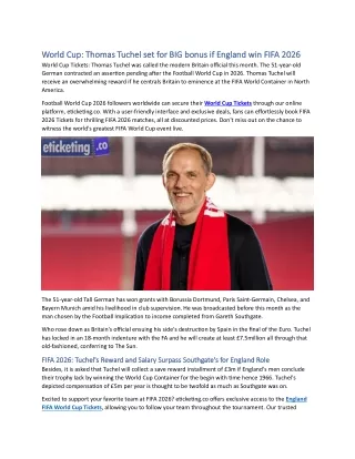World Cup: Thomas Tuchel set for BIG bonus if England win FIFA 2026