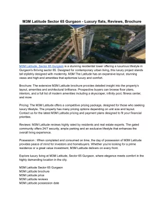 M3M Latitude Sector 65 Gurgaon - Luxury flats, Reviews, Brochure