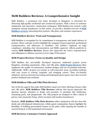 MJR Builders Reviews_ A Comprehensive Insight